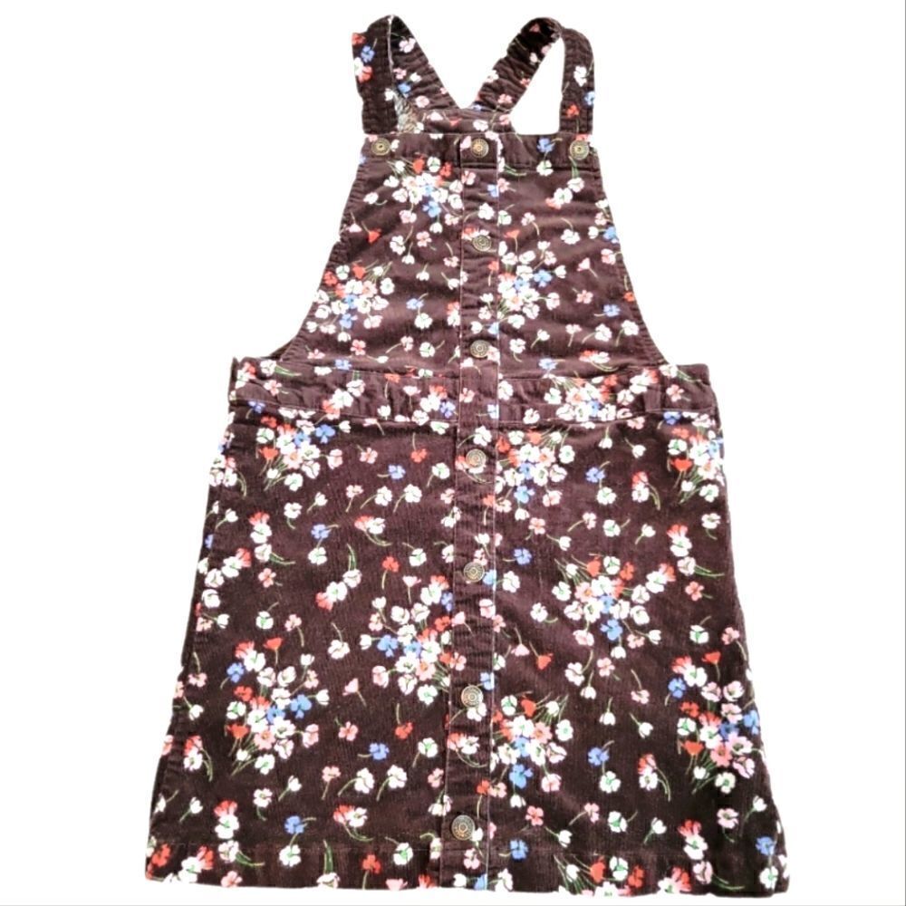 EC GYMBOREE COURDORAY FLORAL OVERALL DRESS W/ELASTIC WAIST SZ. 10